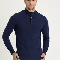 Orta Lacivert Melanj Yarım Balıkçı Yaka Slim Fit Dar Kesim Desenli Pamuklu Triko Kazak