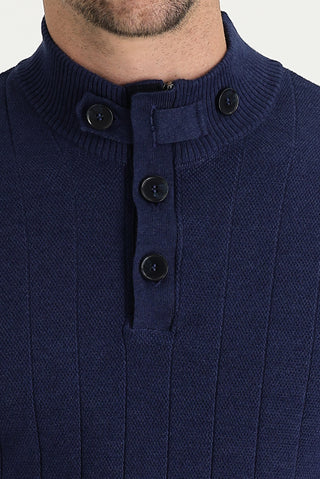  Orta Lacivert Melanj Yarım Balıkçı Yaka Slim Fit Dar Kesim Desenli Pamuklu Triko Kazak