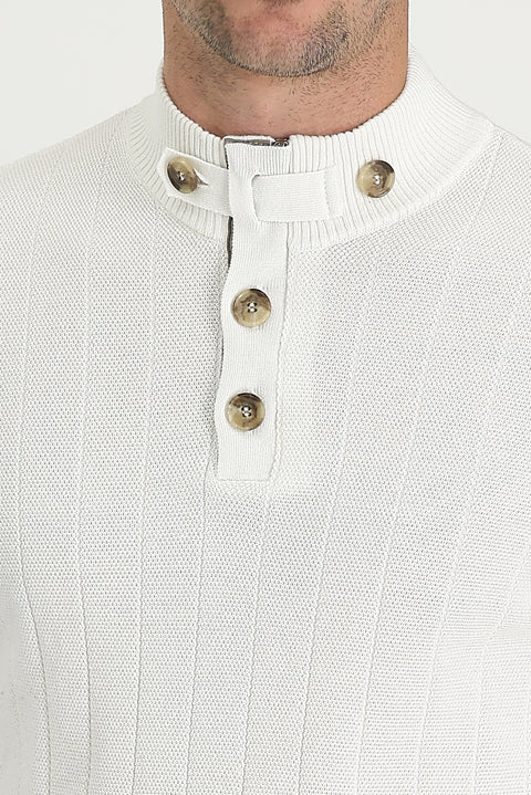 Ekru Yarım Balıkçı Yaka Slim Fit Dar Kesim Desenli Pamuklu Triko Kazak