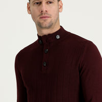 Koyu Bordo Yarım Balıkçı Yaka Slim Fit Dar Kesim Desenli Pamuklu Triko Kazak