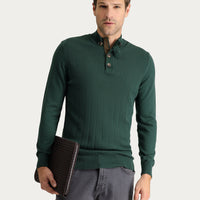 Orman Yeşili Yarım Balıkçı Yaka Slim Fit Dar Kesim Desenli Pamuklu Triko Kazak