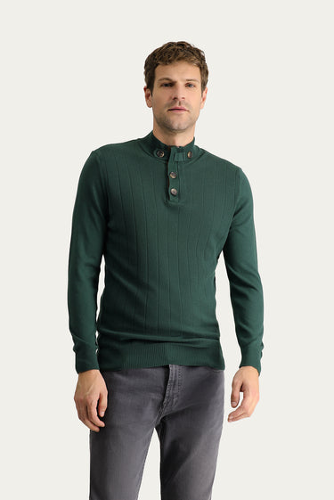 Orman Yeşili Yarım Balıkçı Yaka Slim Fit Dar Kesim Desenli Pamuklu Triko Kazak