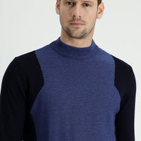 Koyu Lacivert Yarım Balıkçı Yaka Regular Fit Desenli Pamuklu Triko Kazak