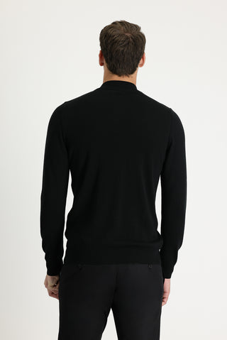  Siyah Yarım Balıkçı Yaka Slim Fit Dar Kesim Fermuarlı Desenli Pamuklu Triko Kazak