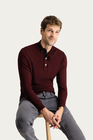 Koyu Bordo Yarım Balıkçı Yaka Slim Fit Dar Kesim Fermuarlı Desenli Pamuklu Triko Kazak