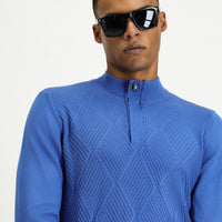 Dark Blue Polo Collar Slim Fit Knit Sweater