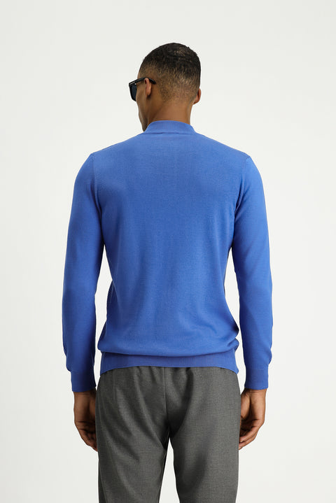 Dark Blue Polo Collar Slim Fit Knit Sweater