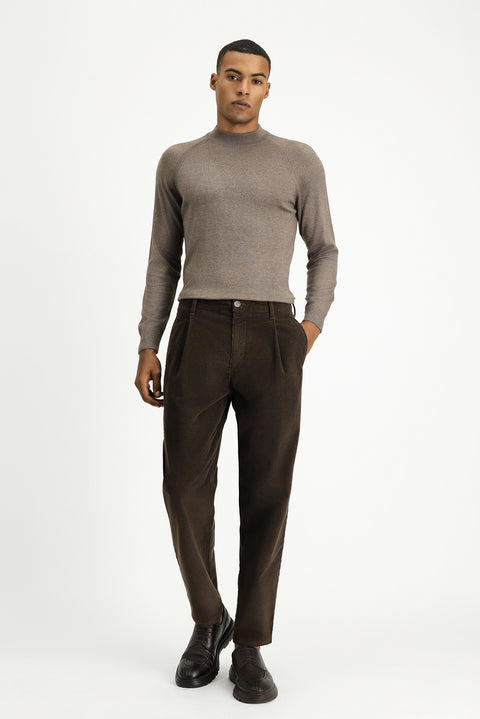 Açık Kahve Melanj Yarım Balıkçı Yaka Slim Fit Dar Kesim Pamuklu Triko Kazak
