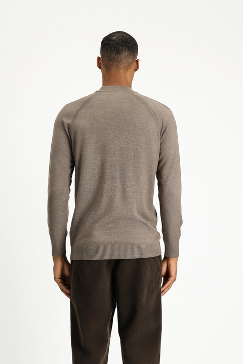 Açık Kahve Melanj Yarım Balıkçı Yaka Slim Fit Dar Kesim Pamuklu Triko Kazak
