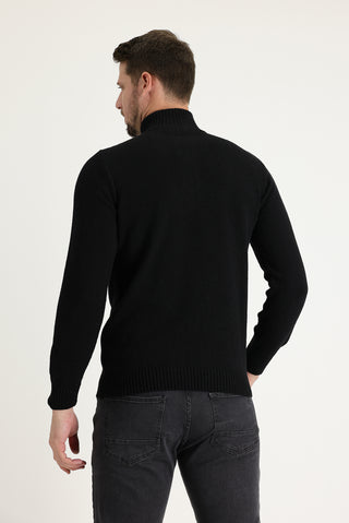  Siyah Yarım Balıkçı Yaka Slim Fit Dar Kesim Fermuarlı Yünlü Triko Kazak