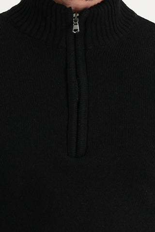  Siyah Yarım Balıkçı Yaka Slim Fit Dar Kesim Fermuarlı Yünlü Triko Kazak