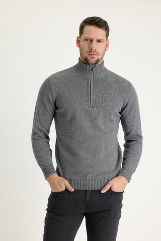  Koyu Füme Yarım Balıkçı Yaka Slim Fit Dar Kesim Triko Kazak