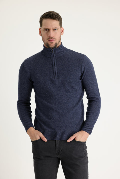 Havacı Mavi Yarım Balıkçı Yaka Slim Fit Dar Kesim Triko Kazak