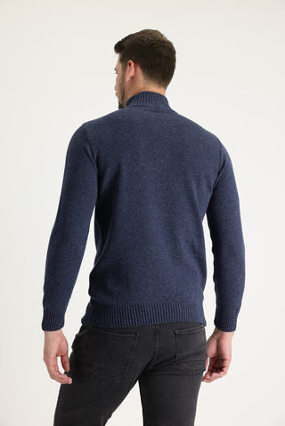  Havacı Mavi Yarım Balıkçı Yaka Slim Fit Dar Kesim Fermuarlı Yünlü Triko Kazak