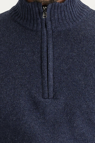  Havacı Mavi Yarım Balıkçı Yaka Slim Fit Dar Kesim Fermuarlı Yünlü Triko Kazak