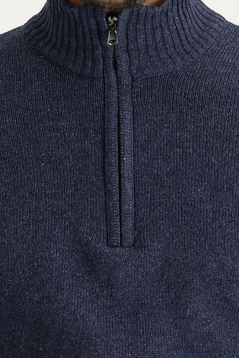 Havacı Mavi Yarım Balıkçı Yaka Slim Fit Dar Kesim Triko Kazak