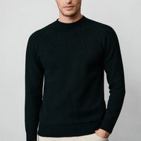 Siyah Yarım Balıkçı Yaka Slim Fit Desenli Dikişsiz Triko Kazak
