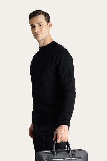  Siyah Yarım Balıkçı Yaka Slim Fit Dar Kesim Dikişsiz Desenli Triko Kazak
