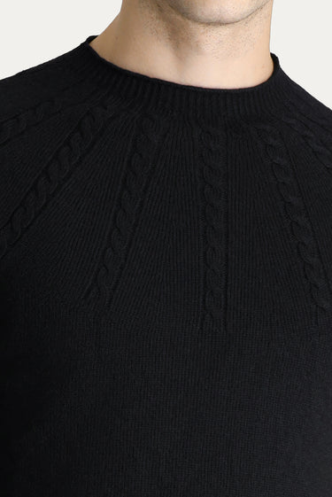 Siyah Yarım Balıkçı Yaka Slim Fit Dar Kesim Dikişsiz Desenli Triko Kazak