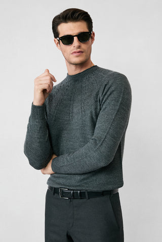  Orta Füme Yarım Balıkçı Yaka Slim Fit Dar Kesim Dikişsiz Desenli Triko Kazak