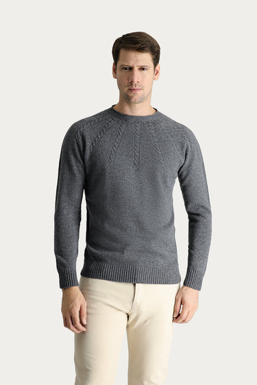  Orta Füme Yarım Balıkçı Yaka Slim Fit Dar Kesim Dikişsiz Desenli Triko Kazak