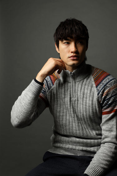  Orta Gri Melanj Yarım Balıkçı Yaka Fermuarlı Triko Kazak