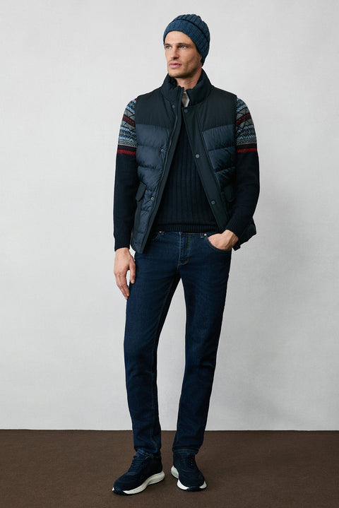 Koyu Lacivert Yarım Balıkçı Yaka Fermuarlı Slim Fit Desenli Triko Kazak