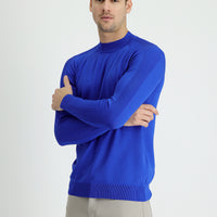 Saks Mavi Yarım Balıkçı Yaka Slim Fit Dar Kesim Desenli Triko Kazak
