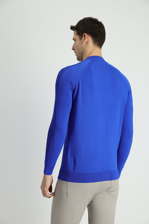 Saks Mavi Yarım Balıkçı Yaka Slim Fit Dar Kesim Desenli Triko Kazak