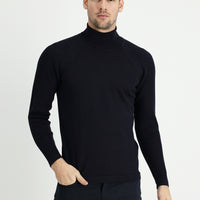 Koyu Lacivert Balıkçı Yaka Slim Fit Dar Kesim Desenli Pamuklu Triko Kazak