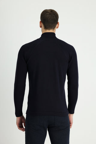  Koyu Lacivert Balıkçı Yaka Slim Fit Dar Kesim Desenli Pamuklu Triko Kazak