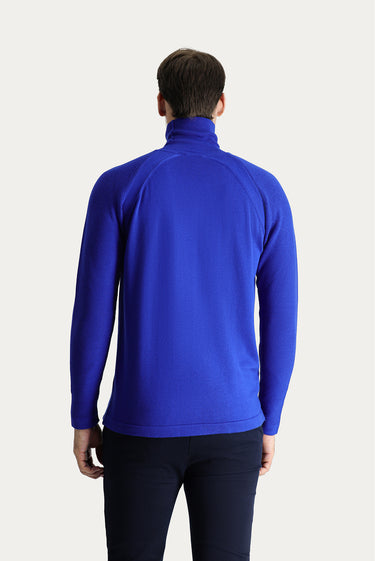 Saks Mavi Balıkçı Yaka Slim Fit Dar Kesim Desenli Pamuklu Triko Kazak