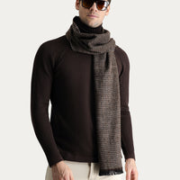Koyu Kahve Balıkçı Yaka Slim Fit Dar Kesim Desenli Pamuklu Triko Kazak