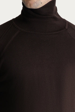  Koyu Kahve Balıkçı Yaka Slim Fit Dar Kesim Desenli Pamuklu Triko Kazak
