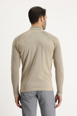  Orta Bej Balıkçı Yaka Slim Fit Dar Kesim Desenli Pamuklu Triko Kazak