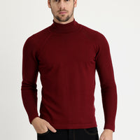 Açık Bordo Balıkçı Yaka Slim Fit Dar Kesim Desenli Pamuklu Triko Kazak