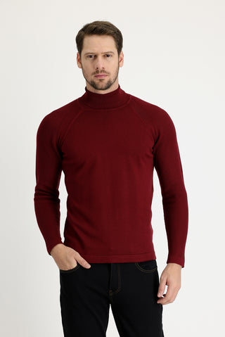 Açık Bordo Balıkçı Yaka Slim Fit Dar Kesim Desenli Pamuklu Triko Kazak