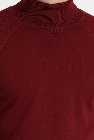 Açık Bordo Balıkçı Yaka Slim Fit Dar Kesim Desenli Pamuklu Triko Kazak