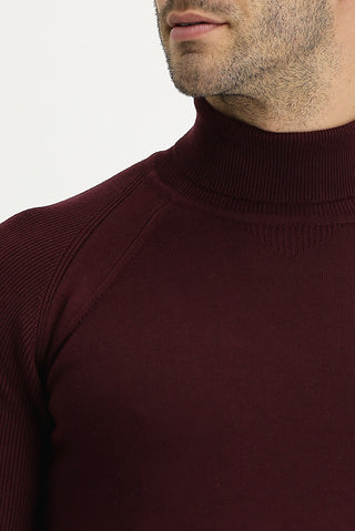  Koyu Bordo Balıkçı Yaka Slim Fit Dar Kesim Desenli Pamuklu Triko Kazak