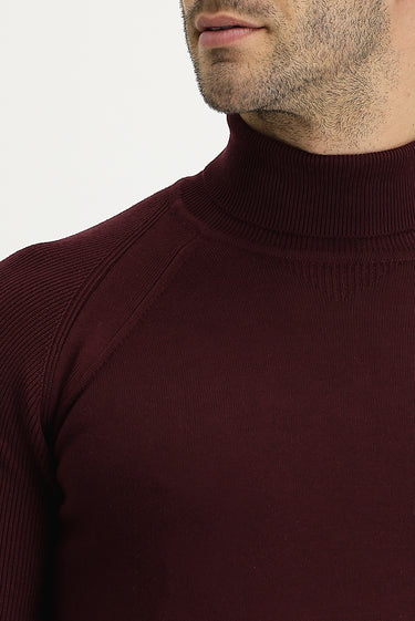  Koyu Bordo Balıkçı Yaka Slim Fit Dar Kesim Desenli Pamuklu Triko Kazak