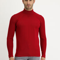 Koyu Kırmızı Balıkçı Yaka Slim Fit Dar Kesim Desenli Pamuklu Triko Kazak