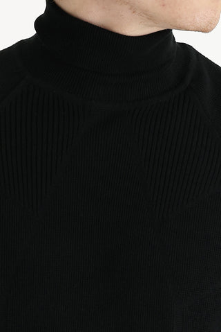  Siyah Balıkçı Yaka Slim Fit Dar Kesim Desenli Pamuklu Triko Kazak