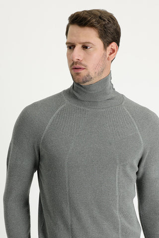  Orta Gri Melanj Balıkçı Yaka Slim Fit Dar Kesim Desenli Pamuklu Triko Kazak