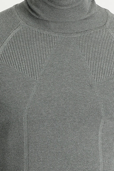 Orta Gri Melanj Balıkçı Yaka Slim Fit Dar Kesim Desenli Pamuklu Triko Kazak