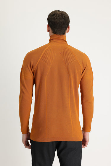  Bal Kabağı Balıkçı Yaka Slim Fit Dar Kesim Desenli Pamuklu Triko Kazak