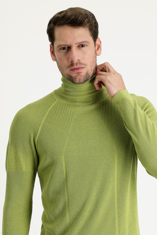  Fıstık Yeşili Balıkçı Yaka Slim Fit Dar Kesim Desenli Pamuklu Triko Kazak