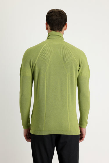  Fıstık Yeşili Balıkçı Yaka Slim Fit Dar Kesim Desenli Pamuklu Triko Kazak