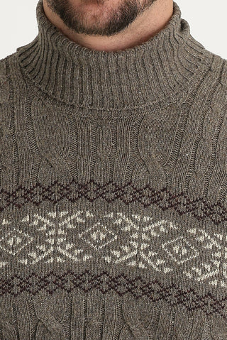  Orta Kahve Balıkçı Yaka Slim Fit Dar Kesim Yünlü Desenli Triko Kazak