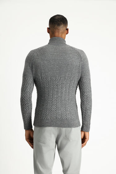 Orta Gri Melanj Balıkçı Yaka Slim Fit Dar Kesim Desenli Yünlü Triko Kazak