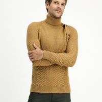 Camel Balıkçı Yaka Slim Fit Dar Kesim Desenli Yünlü Triko Kazak